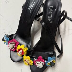 Black Heels with Colorful Floral Design